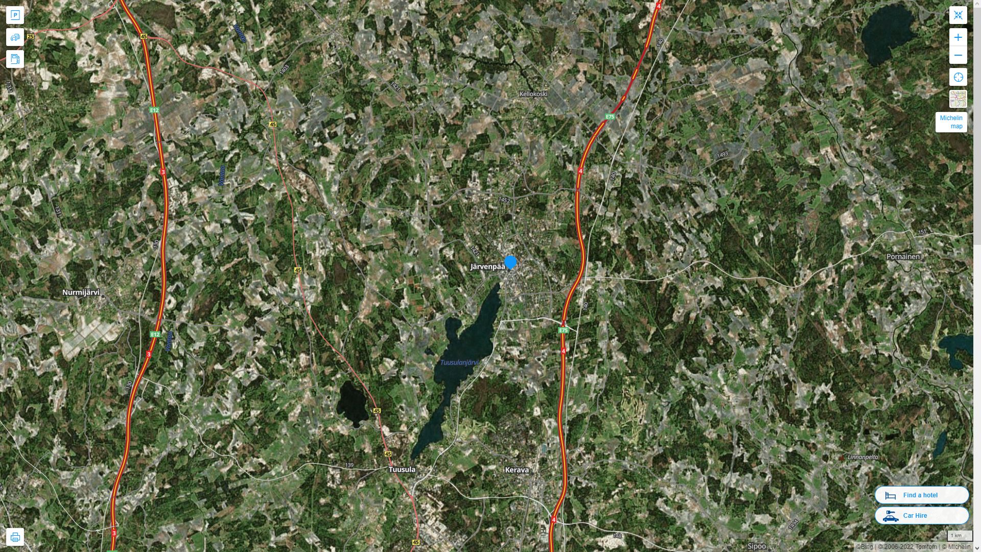Jarvenpaa Finlande Autoroute et carte routiere avec vue satellite